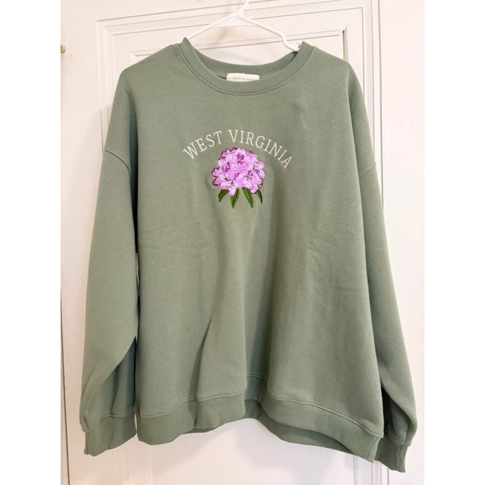 State of Mine West Virginia Rhododendron Embroidered Sage Sweatshirt Size XXL